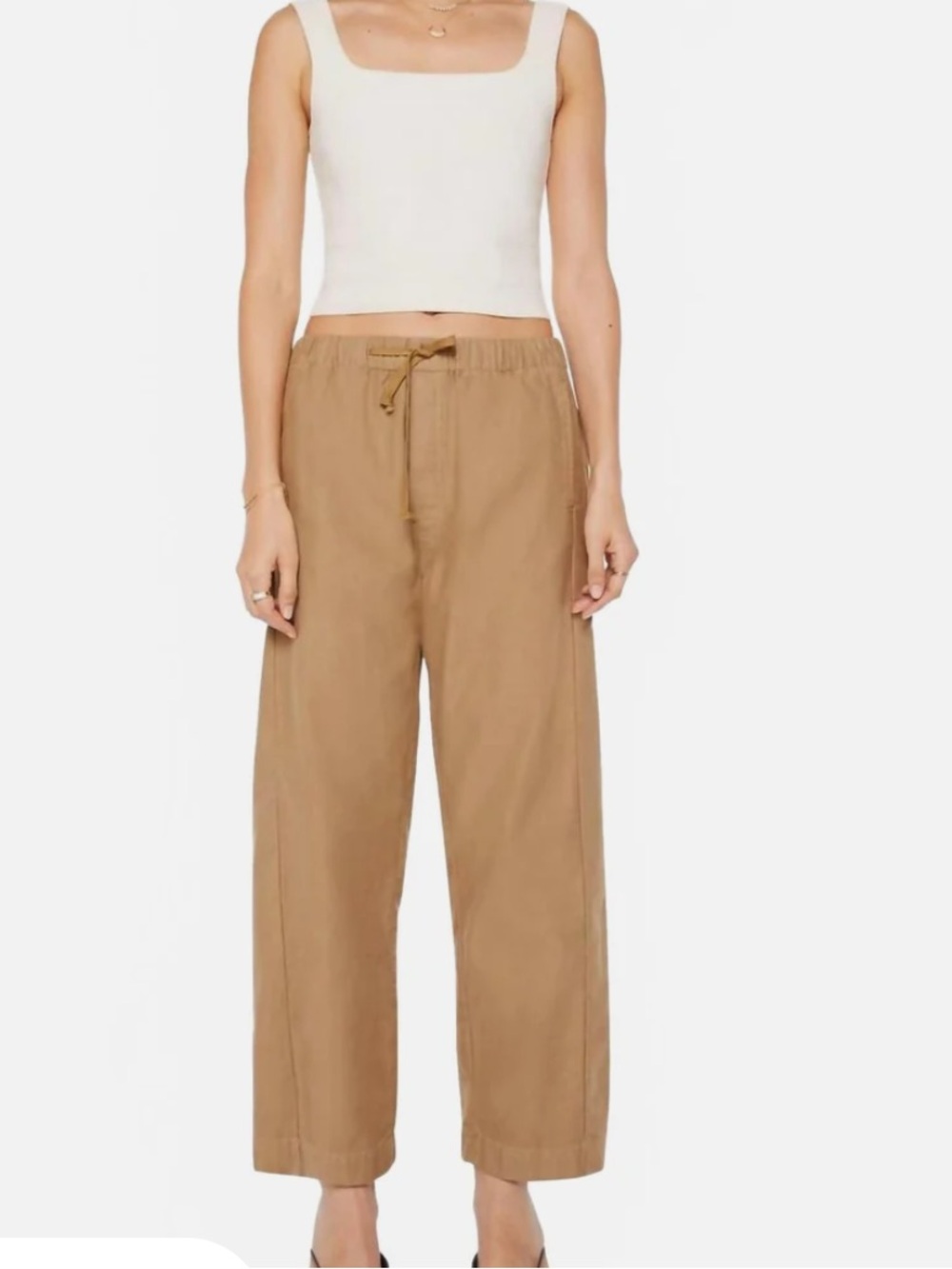 MOTHER Wide Leg Drawstring Pants in Tan